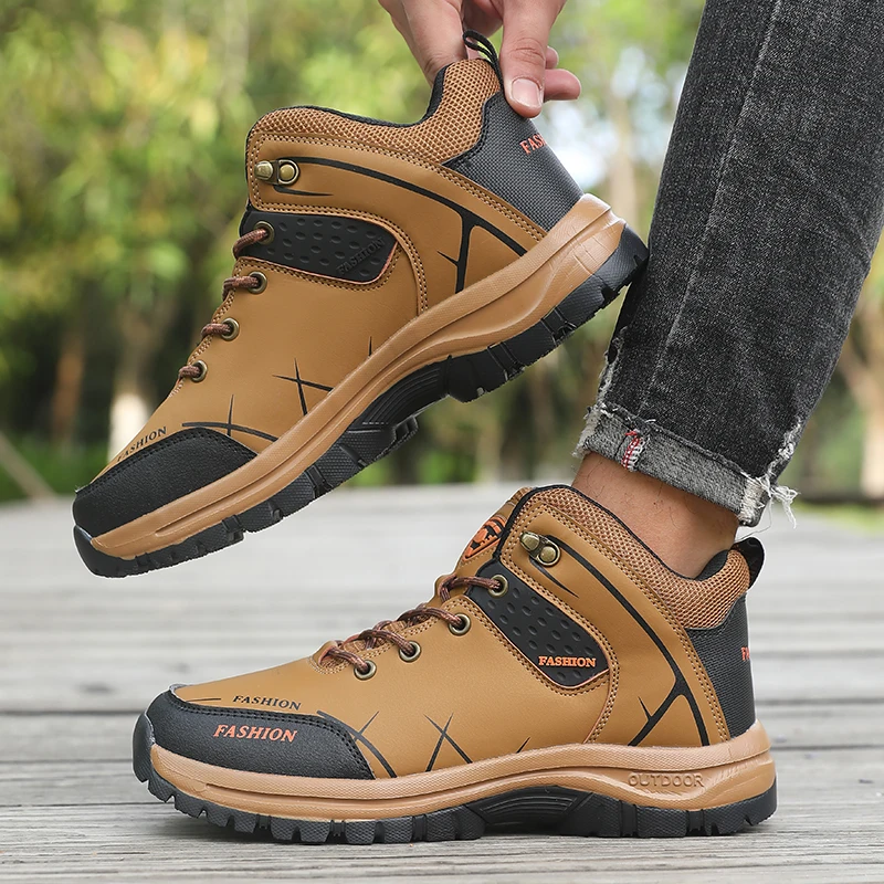 Hot Selling! Fashion Outdoor Boots Men Brown Leather Hiking Shoes Ankle Support Thick Sole Camping Hiking Adventure Design 2025