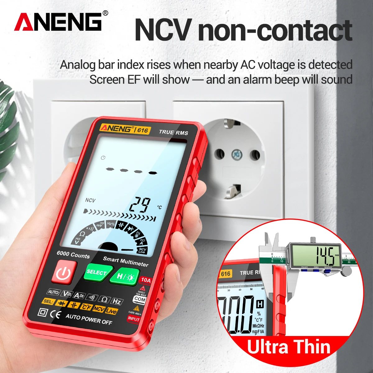 ANENG 616 Smart Digital Multimeter 6000 conteggi Auto Range True RMS Resistance AC/DC voltmetro amperometro LCD NCV misuratore universale