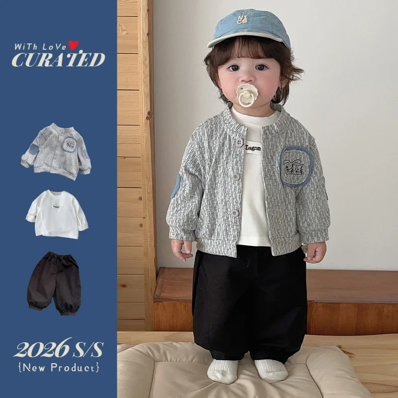 

Infant and toddler two-piece outfit, boys' knitted jacket, stylish spring clothing for boys, comfortable baby boy set, spring ba