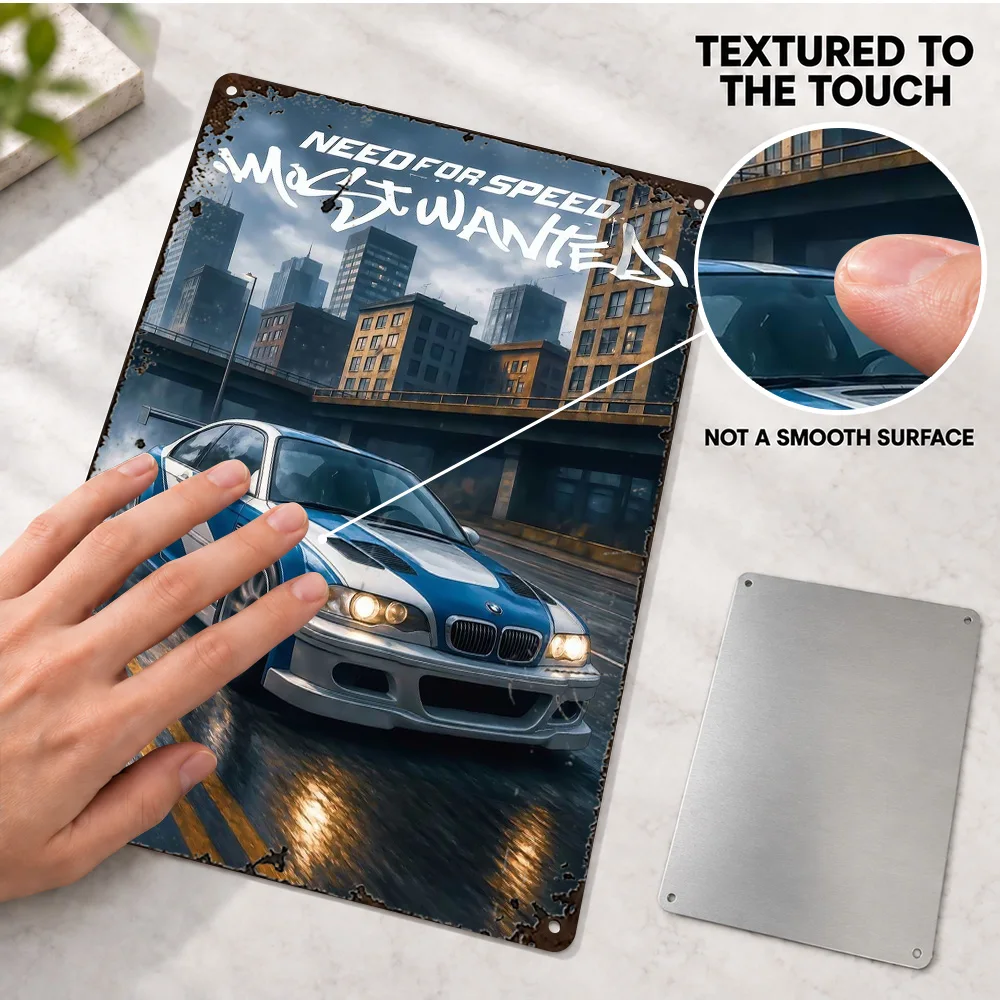 Need For Speed Most Wanted Game Textured Metal Poster Customized Aluminum Sign Graphic Illustration Wall Art For Gaming Room