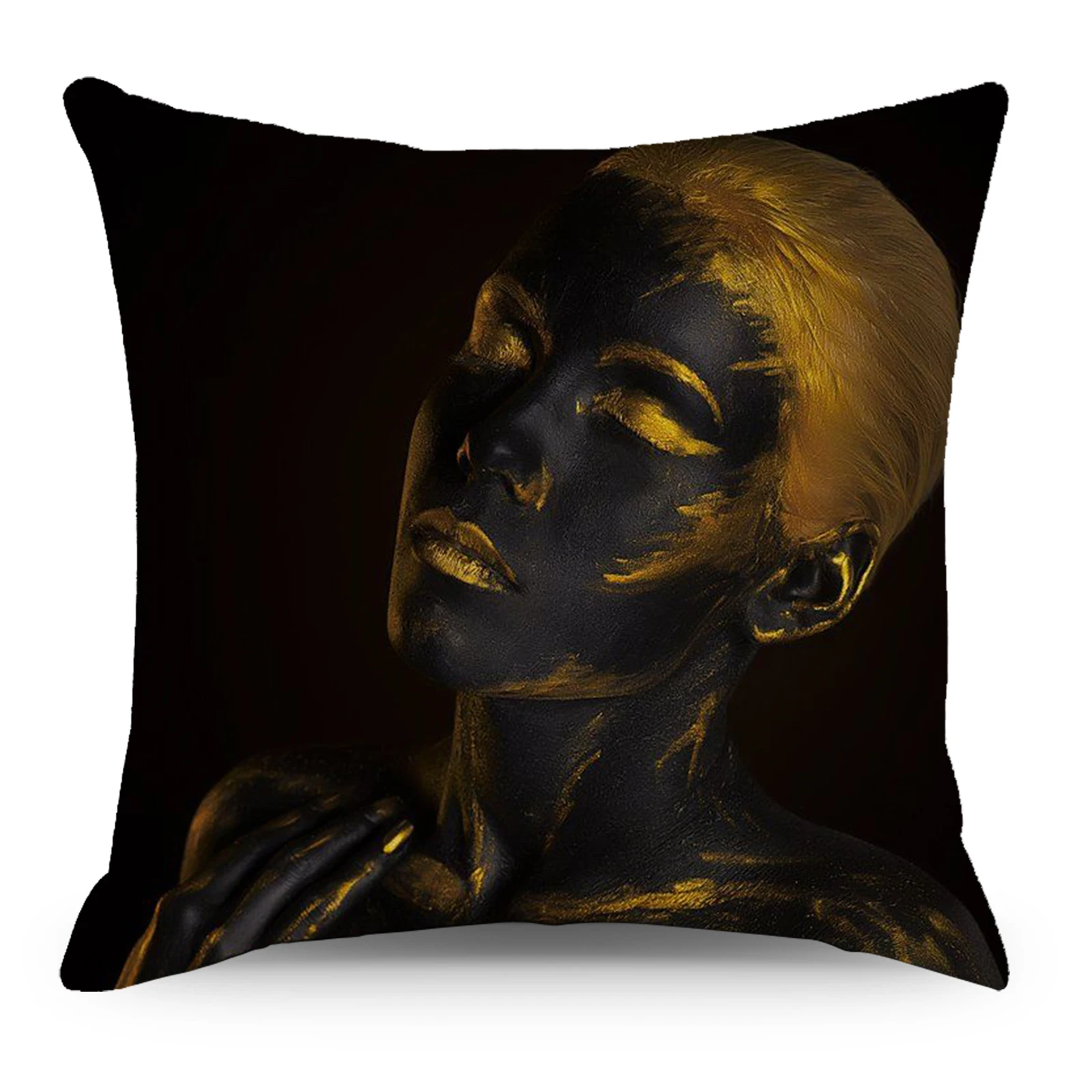 45*45cm Living Room Black Gold African Lady Print Pillow Case Africa Woman Style Look Art Decor Sofa Pillowcase Cushion Cover