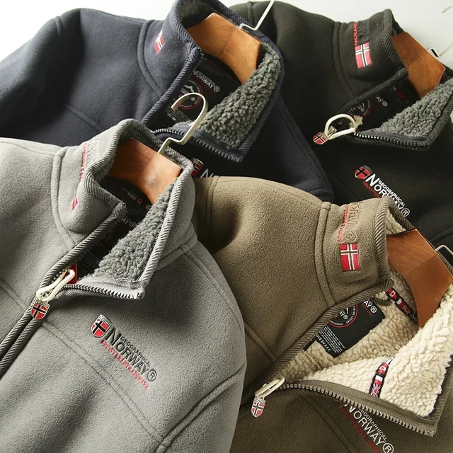 Men s National Geo Fleece Jacket Warm Winter Polar Jacket With Embroidery