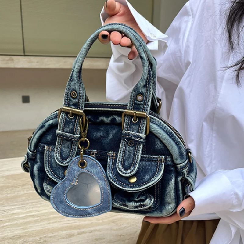 

Retro Multi Pocket Crossbody Bag 2025 New Punk Denim Women Handbag Shoulder Bag