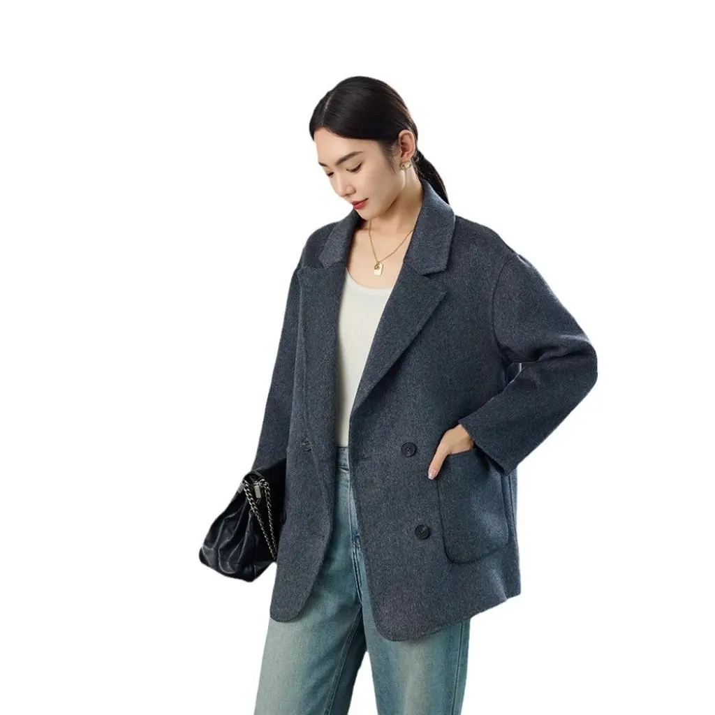 

Women's Elegant Double-sided Woolen Jacket Autumn Winter Mid-length All-match High-End Feel Suit Coat 100 Wool