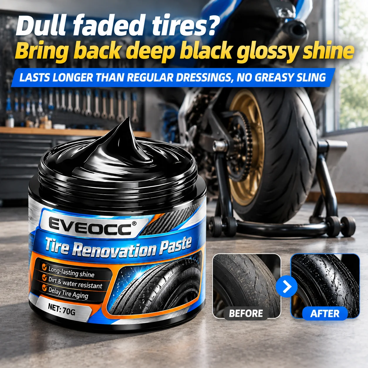 70g EVEOCC Tire Refurbish Paste Auto Tire Gloss Protective Paste Rubber Tire Care Anti Cracking Coating