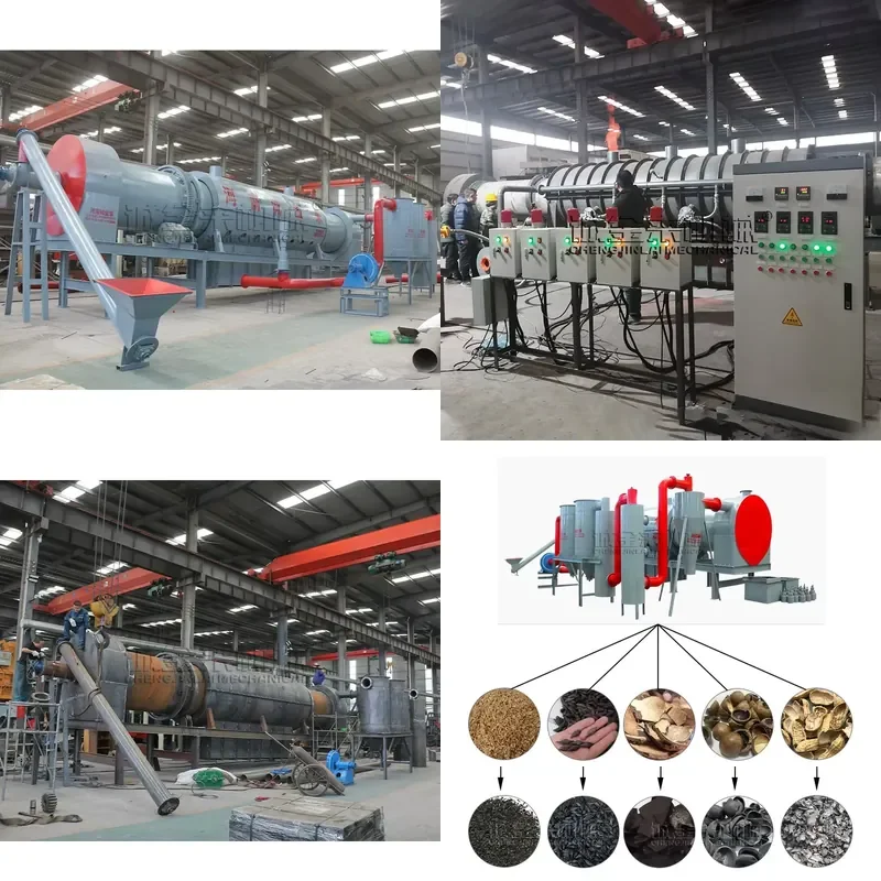 Wood Chip Tree Barks Olive Its Wheat Husk Continuous Rotary Charcoal Kiln Carbonization Production Line Machine Furnace