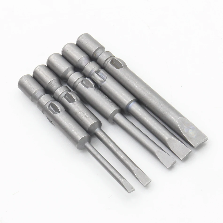 5Pcs/set Slotted Screwdriver Bit 800 4mm Shank Flat Head Slotted Tip Electric Screw Driver Hand Tools 40MM 60MM 100MM Long