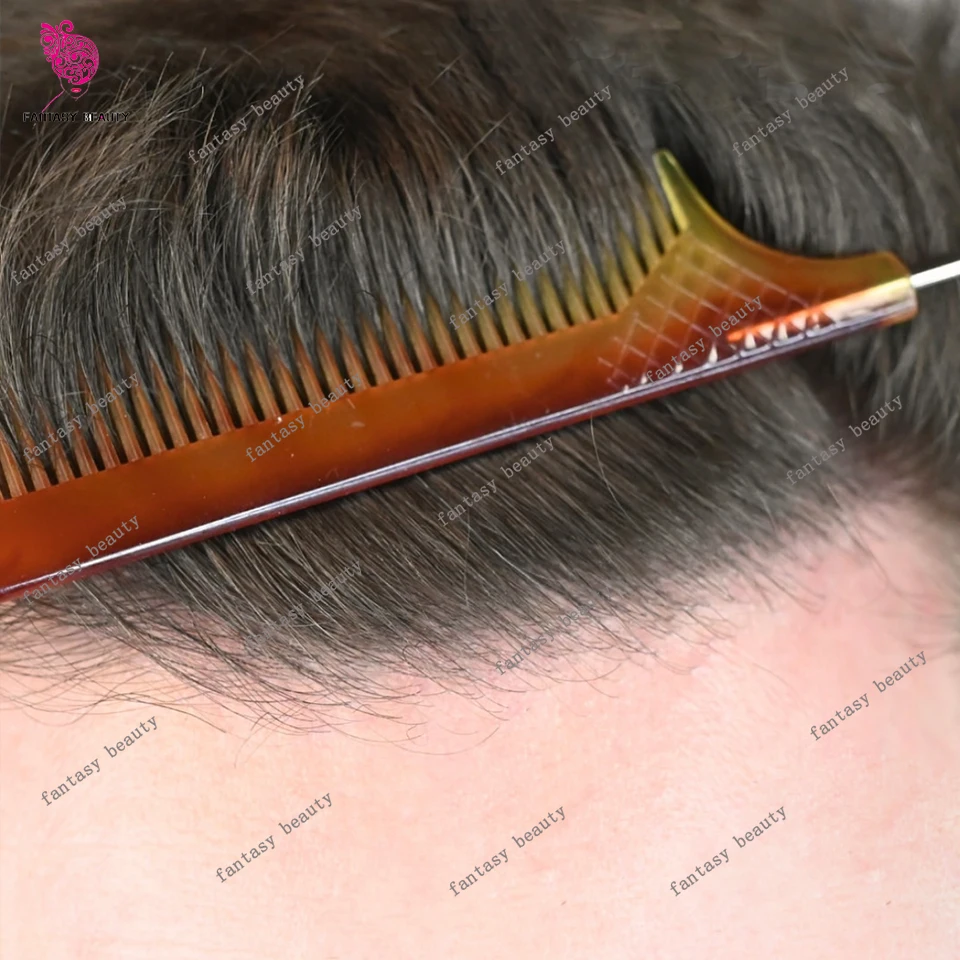 

Натуральная линия волос 0,04-0,06 мм Супертонкий мужской парик Серый Черный Коричневый # 340 # 1B40 1B20 Парик из 100% натуральных волос Необнаружимый протез