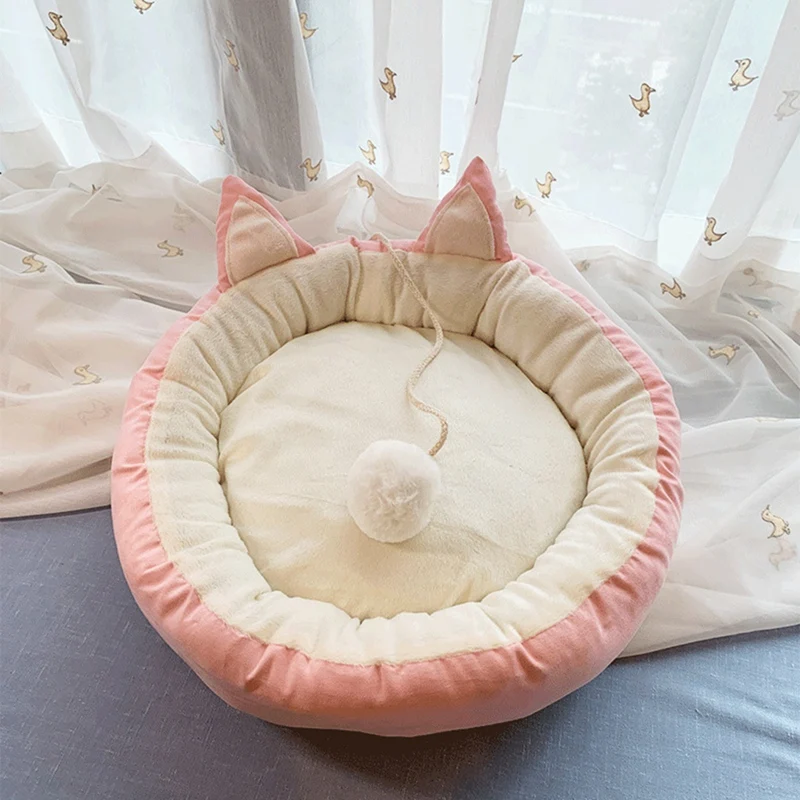 Cat Bed Cat Calming Beds Cat Sleeping Bed With Cat Pom Pom Toy Detachable Washable  Cat Beds For Indoor Cat