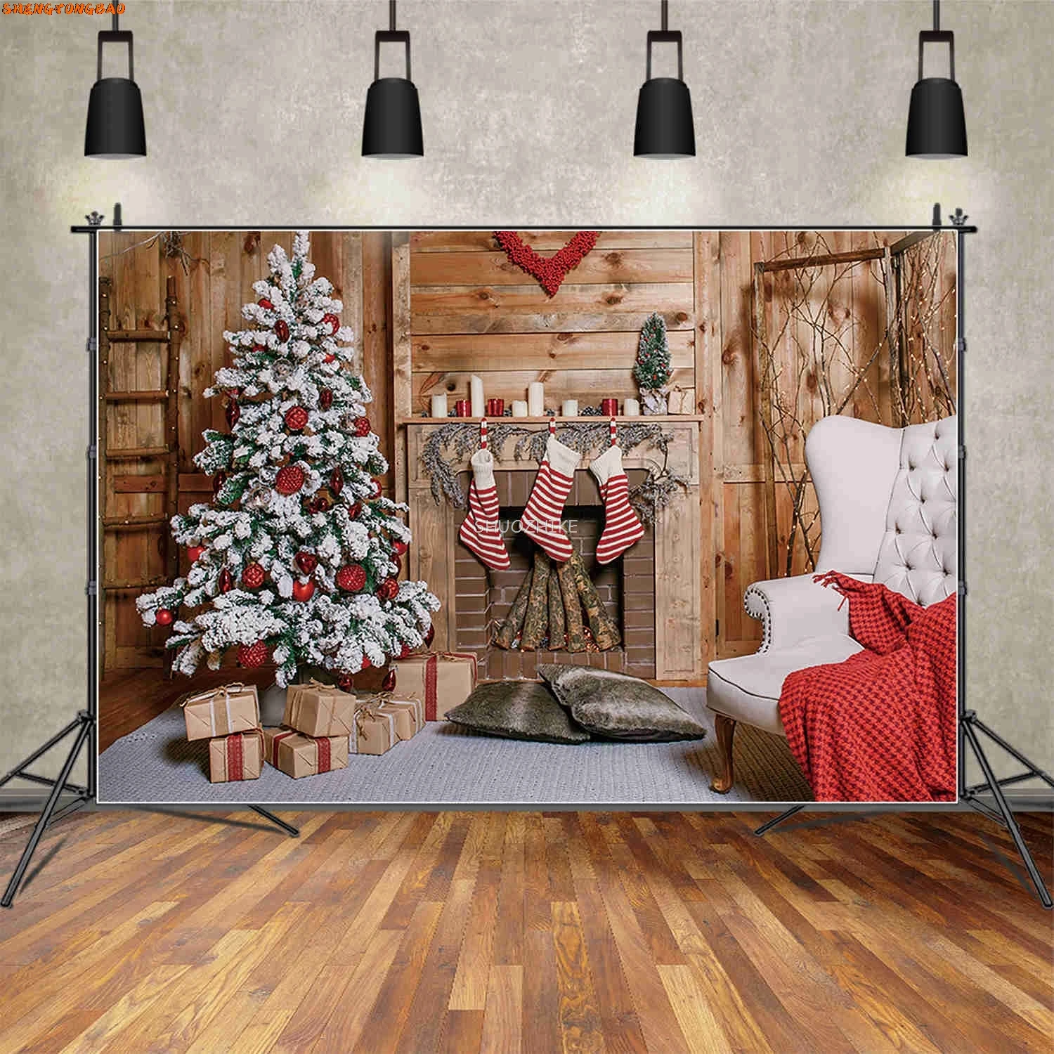 Dia de natal photo studio fundo árvores de natal lareira cenários ocidental sala estar decorações festa volta gota