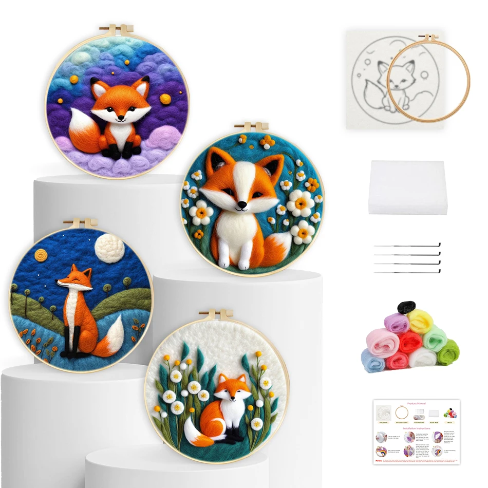 

RUOPOTY-Wool Felt Painting Kit,Fox For Animal,Needle Felt Supplies,Embroidery Frame,Wool For Knitting,Diy,Colors,Stitch,Wall Art