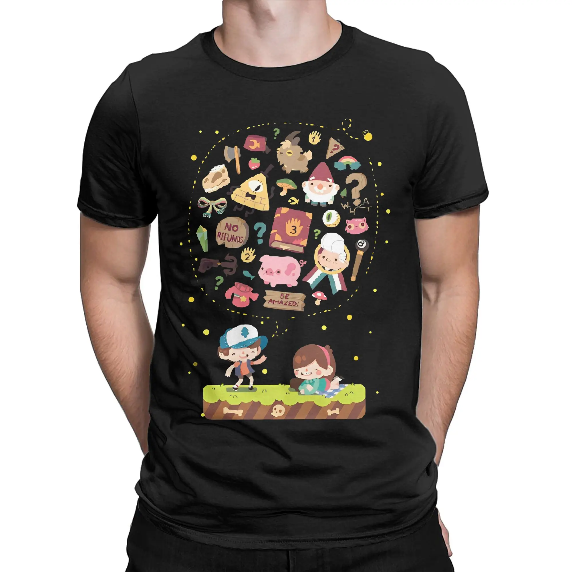 Men's T-Shirts Gravity Falls Late Night Stories Vintage Cotton Tee Short Sleeve Dipper Mabel Pines T Shirt merchandise New