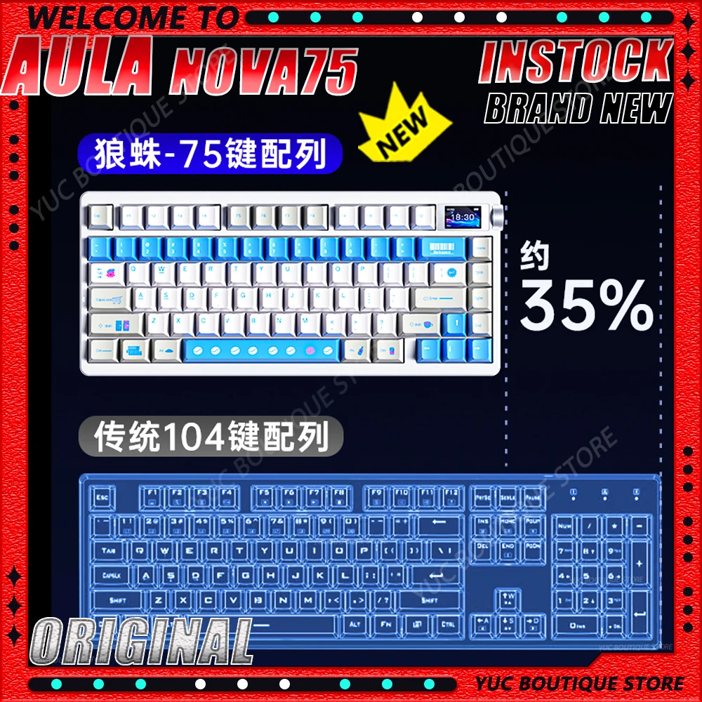 

Brand New AULA NOVA75 3-Mode Mechanical Keyboard Gaming Keyboard 10000mAh E-sport Custom Mechanical Wired Keyboard Accessories
