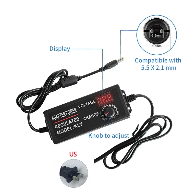 디스플레이 화면 전압 조절 전원 공급 장치 어댑터, AC-DC 3V-12V, 3V-24V, 3A 5A 범용 어댑터