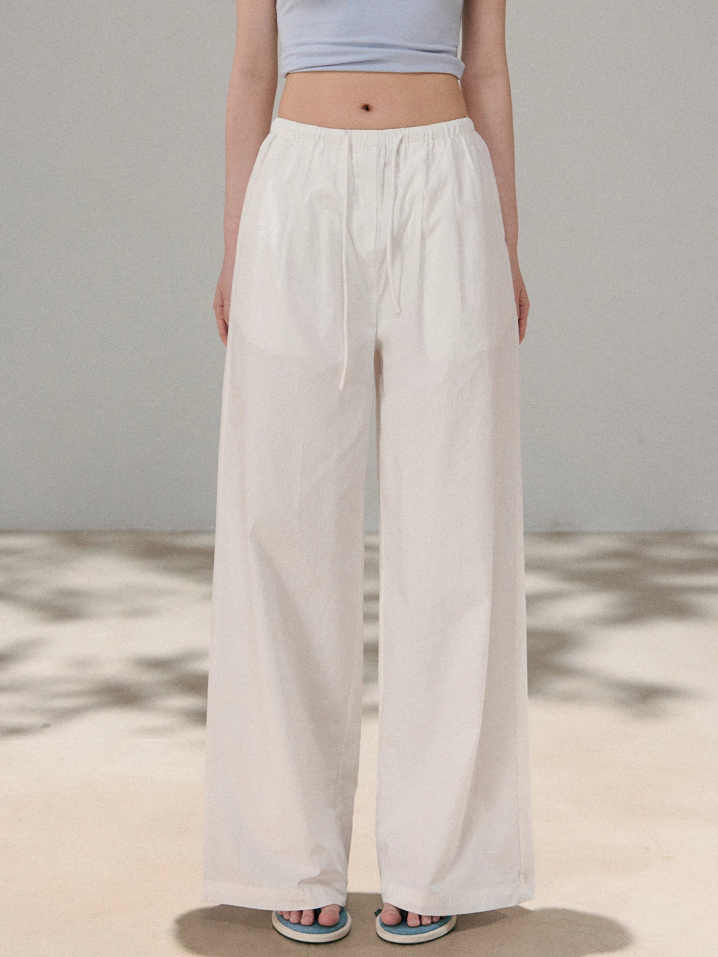 

OIOI E Women's Casual Wide Leg Pants Spring Summer White Slimming Concealing Waist-Cinching Trousers Versatile Faionable