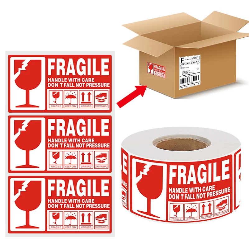 สติกเกอร์แบบเปราะบาง 500 ชิ้น ขนาด 90x50 มิลลิเมตร กันน้ำและทนต่อการฉีกขาด ป้ายเตือน 1.97*3.54 ซม. ใช้งานด้วยความระมัดระวัง