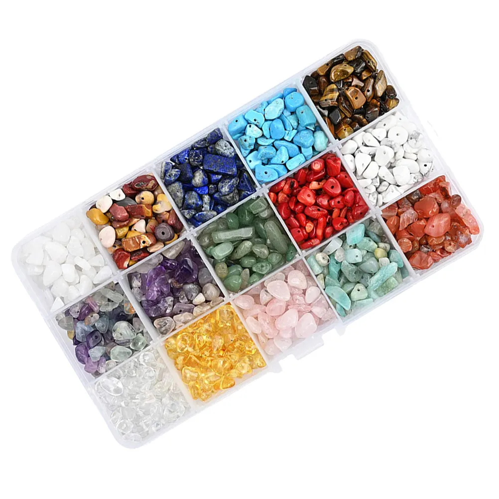 1Set 15-Grid DIY Stone Beads Jewelry Making Kit Premium Natural Stone Beads for Bracelets Anklets Earrings DIY Jewelry