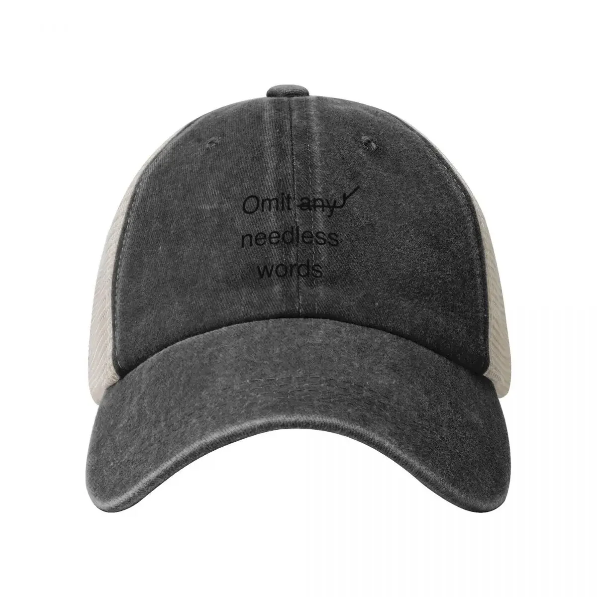 Omit Needless Words funny joke for editors Cowboy Mesh Baseball Cap Snap Back Hat Beach Outing Hats Man Women's