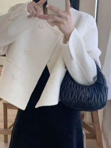 여성용 외투 코트 여성용 루즈핏 라운드넥 여성용 배색 라운드넥 코트 외투 코트 코트 외투 코트 여성용 루즈핏 라운드넥