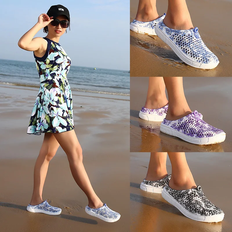 Large Print Hole Slipper Shoes Women\'s Lightweight Soft Garden Shoes New EVA Beach Slippers Man Water Shoes