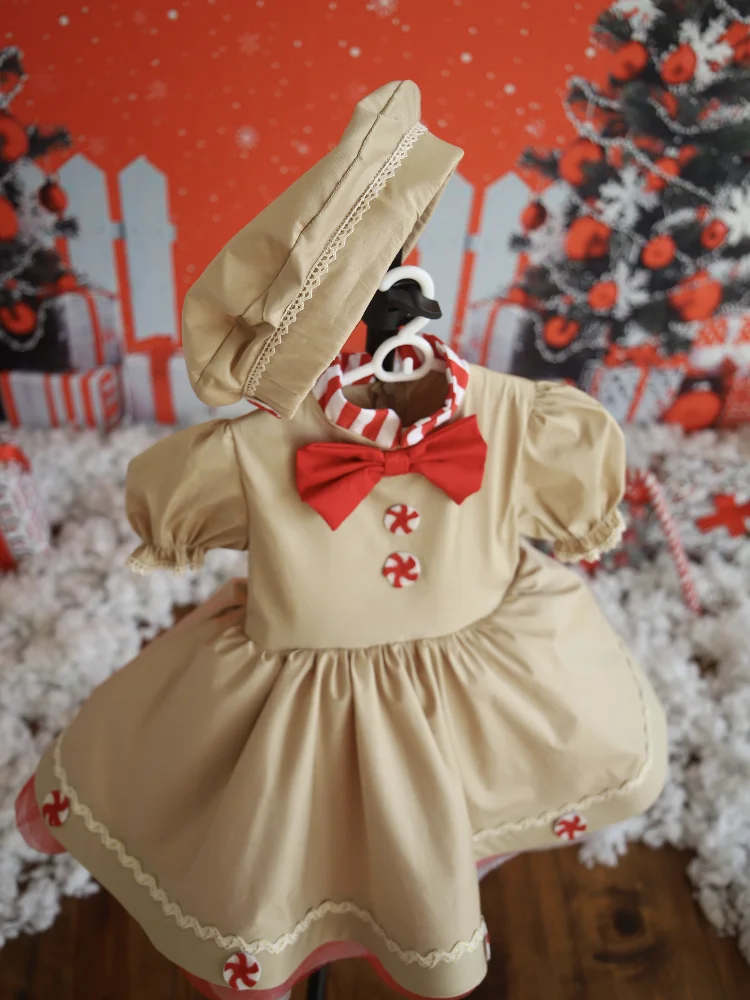 0-12Y Baby Girl Autumn Winter Khaki Vintage Turkish Princess Dress with Hat Party Photography Christmas C292