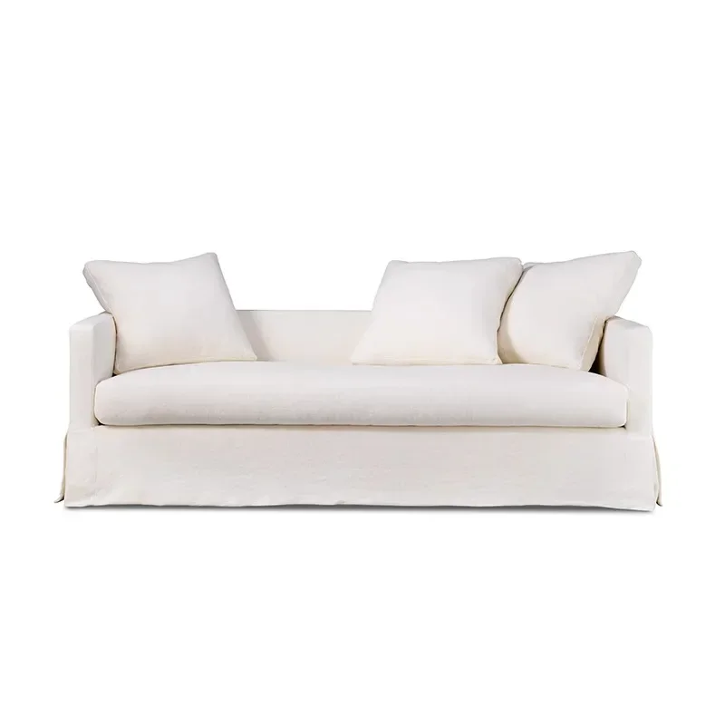 

Modern simple style white linen fabric small apartment living room hotel homestay removable sofa