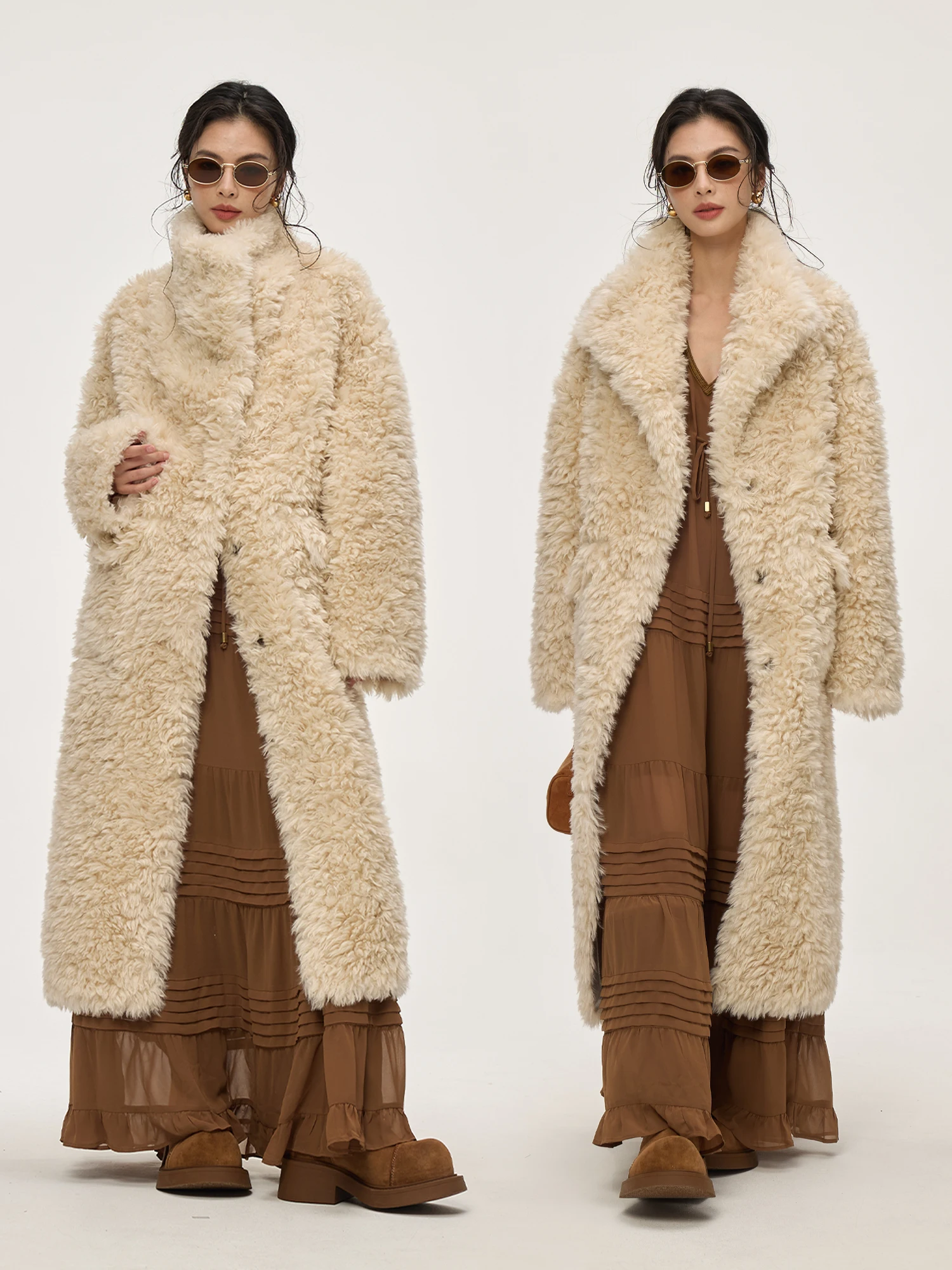 

ZzZHANG High Quali Faionable Fluffy Fur Eco-friendly Leather Warm Long Coat for Women Ele Sli Winter Outerwear