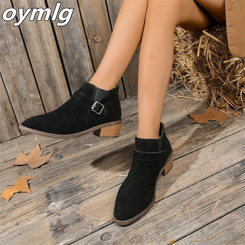 2024 Winter New Women's Suede Fashion Boots Coarse Heel Short Tube Large Size Women's Boots platform boots