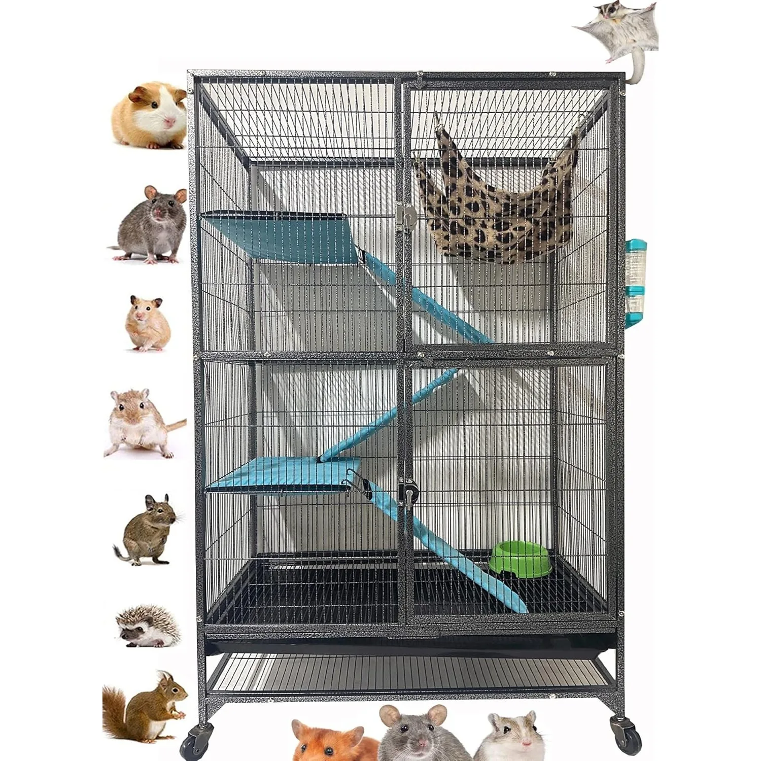 Two Story Extra Large 4-Level Double Front Doors Chew Free Feisty Ferret Small Animal Home  Tight 1/2-inch Bar Wrought Iron Cage