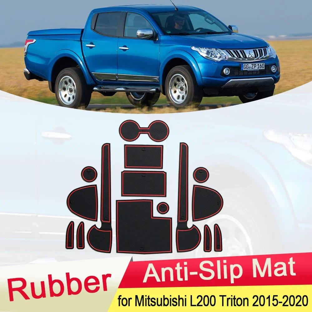 

for Mitsubishi L200 GLS Triton Strada Strakar Barbarian Fiat Fullback 2015~2020 Rubber Anti-slip Mat Door Groove Coaster Auto