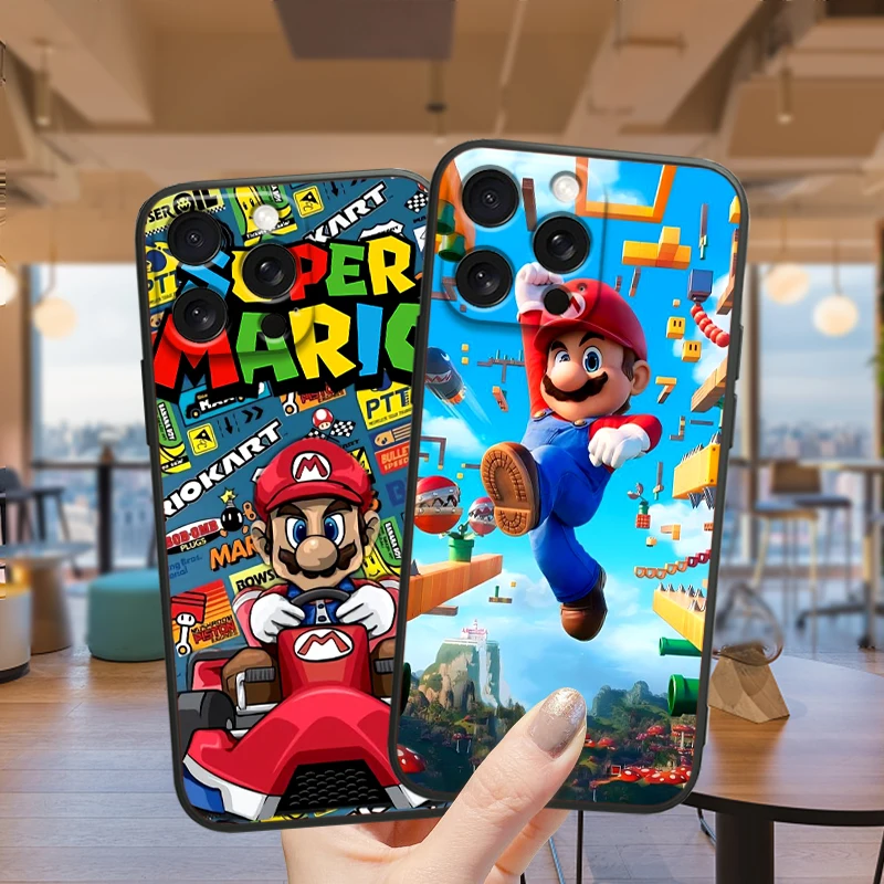 Magic Super M-Marios Cartoon For iPhone 15 14 13 12 11 XS XR X 8 7 SE Pro Max Plus Mini Black Soft Phone Case