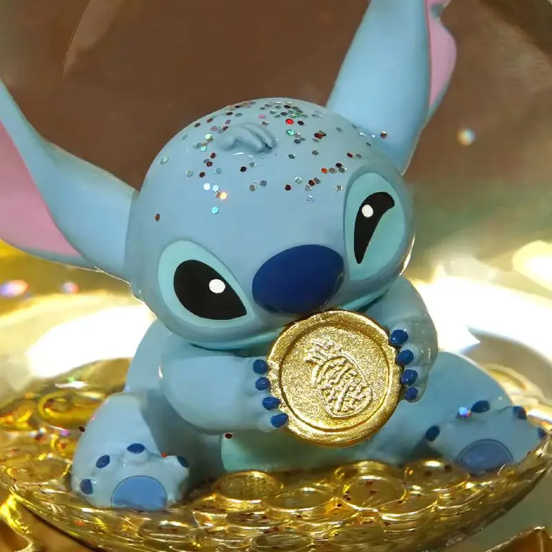 16cm Genuine Stitch Gold Coin Scavenger Hunt Party Crystal Ball Model Doll Action Figures Collectible Toy Christmas Presents