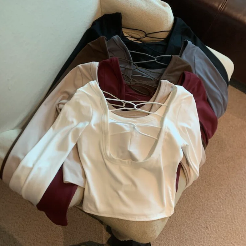 Pure Desire Back Cross Long Sleeve T-Shirt Small Shirt behind the Scenes Polyester Fiber Slim Fit Daily Wear Summer 2026