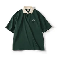 Maden Women's Oversized Polo Shirt Green White Color Block Drop Shoulder Short Sleeve Cotton Summer Casual Top - Image 6