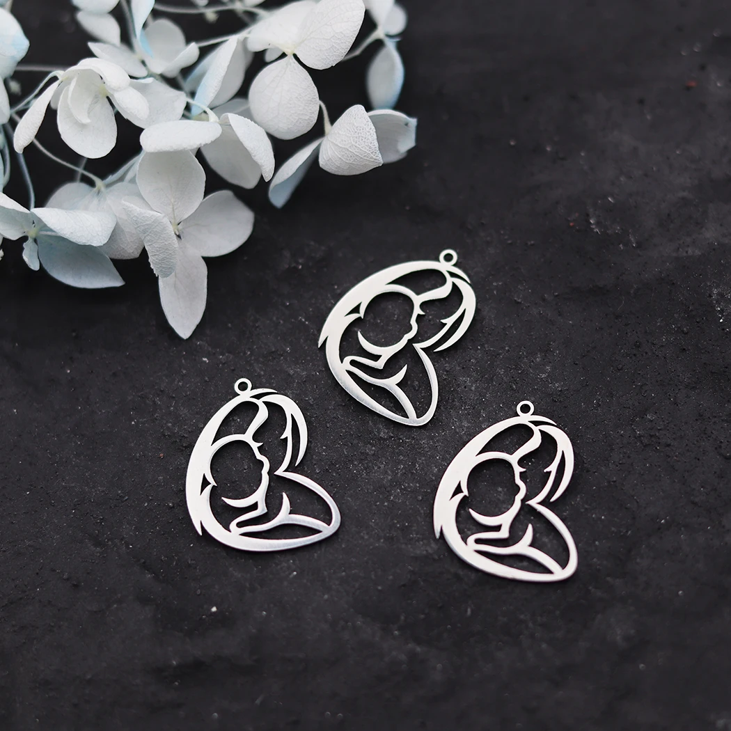 3pcs Family Daughter/Son/Mama Charm Stainless Steel Kids & Mom Pendant DIY Necklace Bracelet Jewelry Making Mother Gift