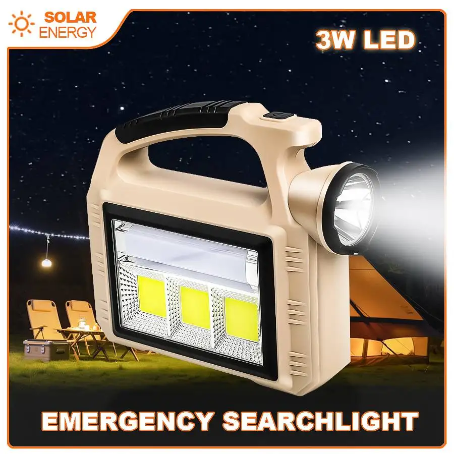 Emergency Searchlight Solar Energy Handheld Light Multifunctional Power Bank Type-C Rechargeable Outdoor Camping  Work Light