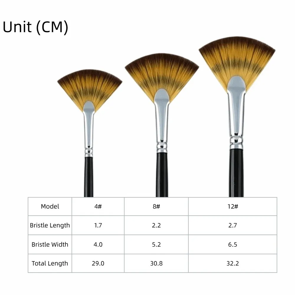 6PCS、3PCS Nylon Paint Brush Fan Shape Easy Color Spreading Art Brush Good Pigment Holding Watercolor Painting Brush