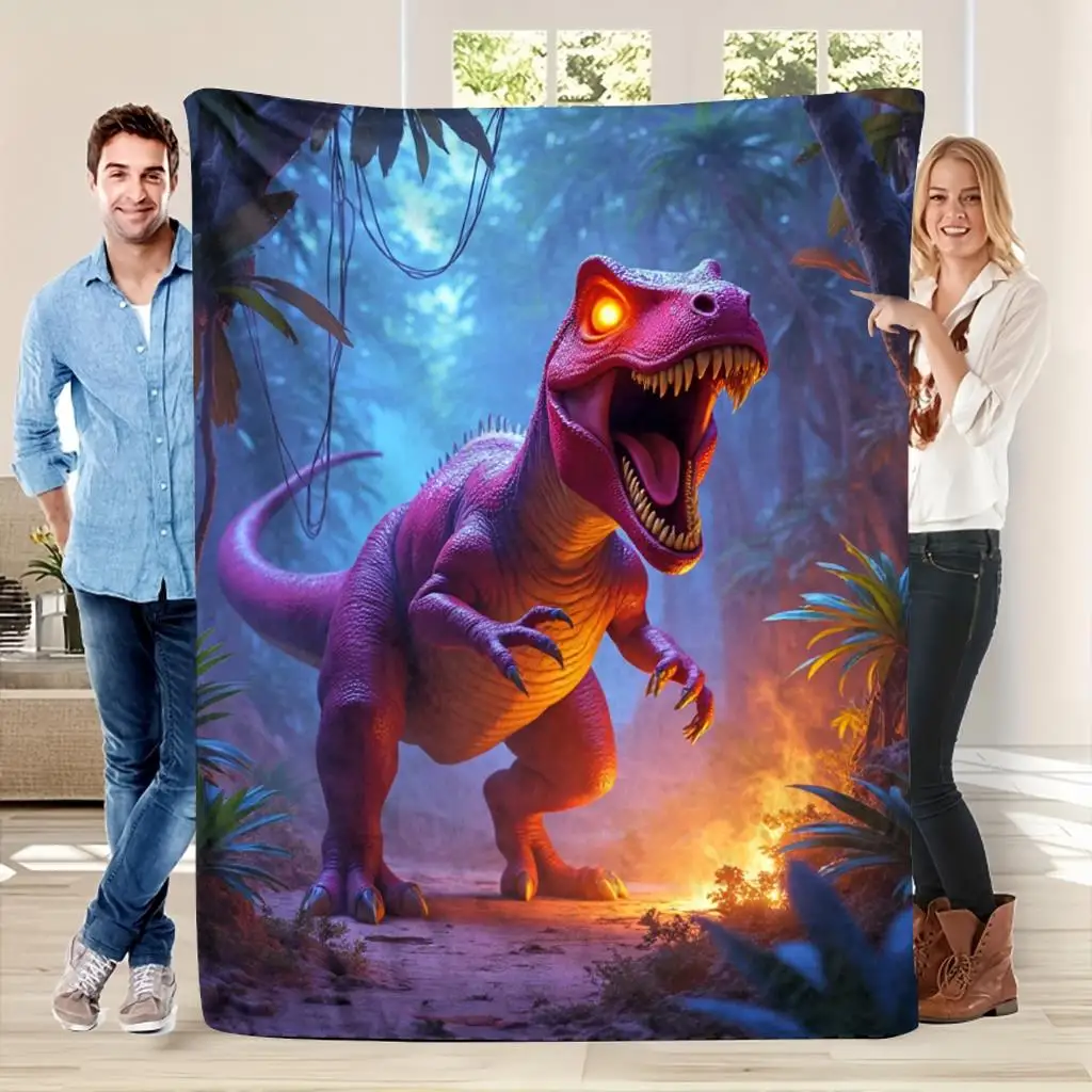 Large Dinosaur Blanket Throw 150x200cm T Rex Jurassic Jungle Roaring Monster Print Cozy Bed Cover