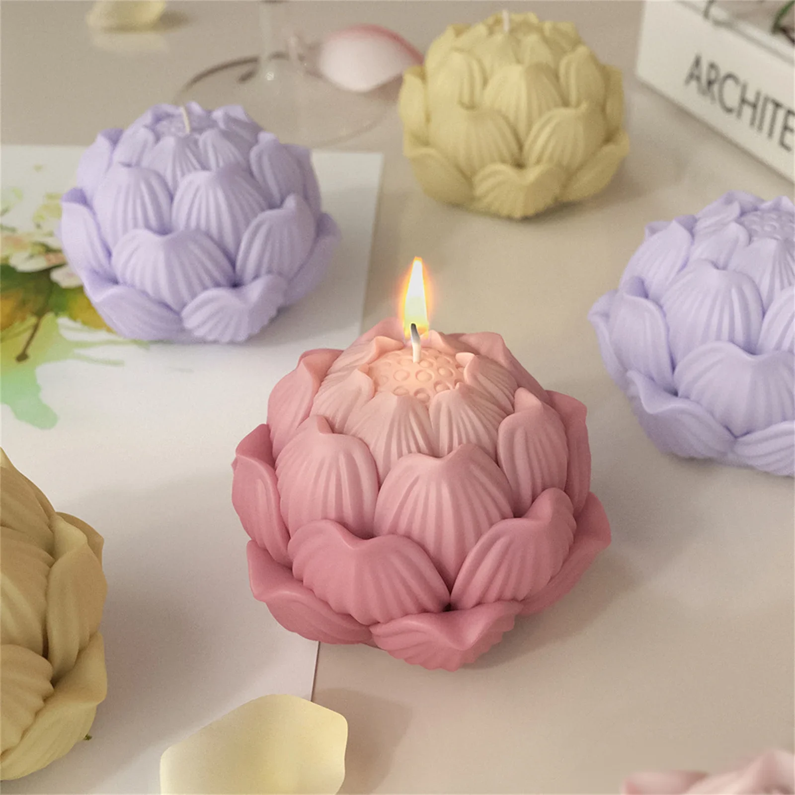 

Lotus Ball Candle Holder Concrete Silicone Mold DIY Handmade Candlestick Crafts Casting Molds 3D Flower Resin Mould Home Decor