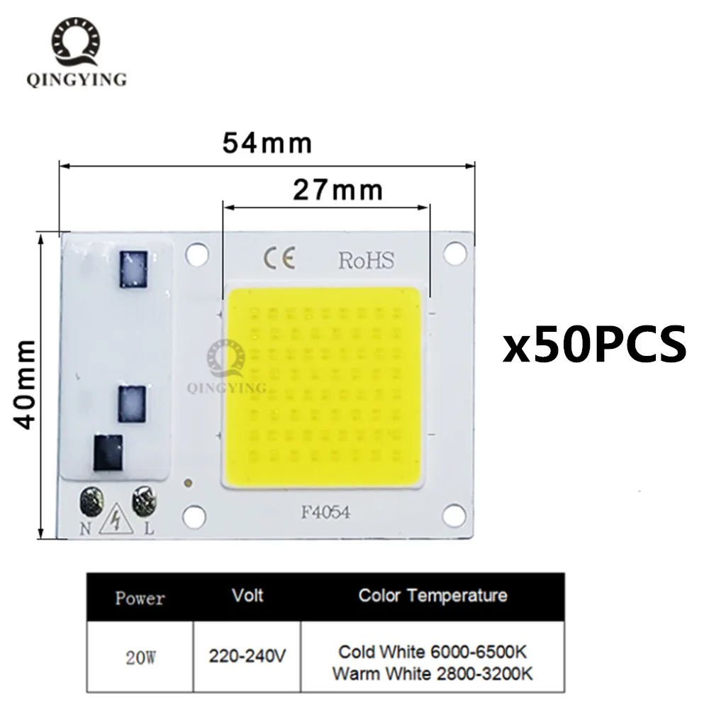 

LED COB Lamp Chip 10W 20W 30W 50W AC 220V 240V IP65 Smart IC No Need Driver DIY Flood light Led Bulb Spotlight Outdoor Chip Lamp