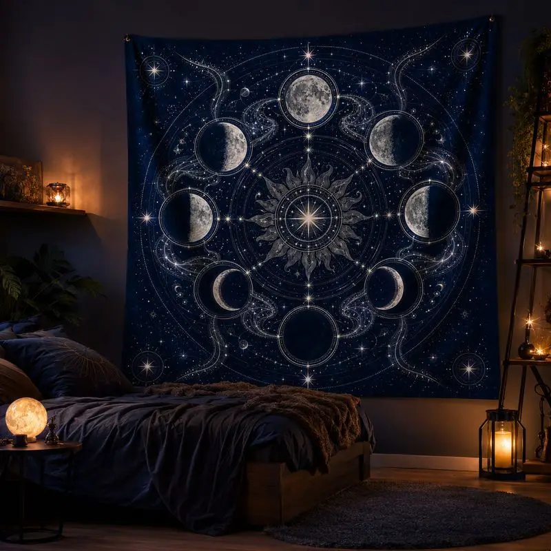 VIKAMA Moonphase Constellation Tapestry Celestial Wall Hanging, Bohemian Starry Sky Galaxy Decor for Bedroom Living Room Home