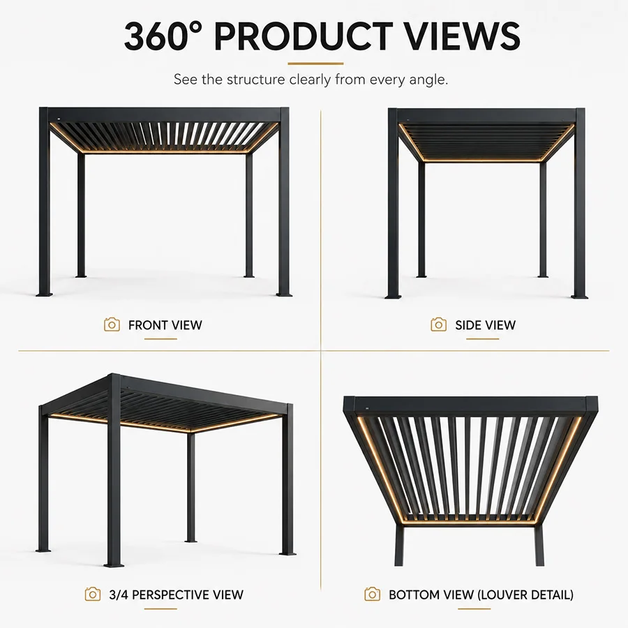 Luxury Bioclimatic 6063 T5 Aluminum Heavy Duty Motorized Louvered Pergola LED Remote Waterproof Electric Outdoor Gazebo Custom