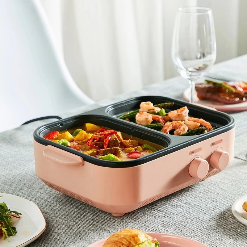 فرن كهربائي 220 فولت للمنزل ماكينة شواء متعددة الوظائف إناء/ قدر شطف المشوي ديكوتيون ثنائي الاستخدام طباخ متعدد 1200 واط