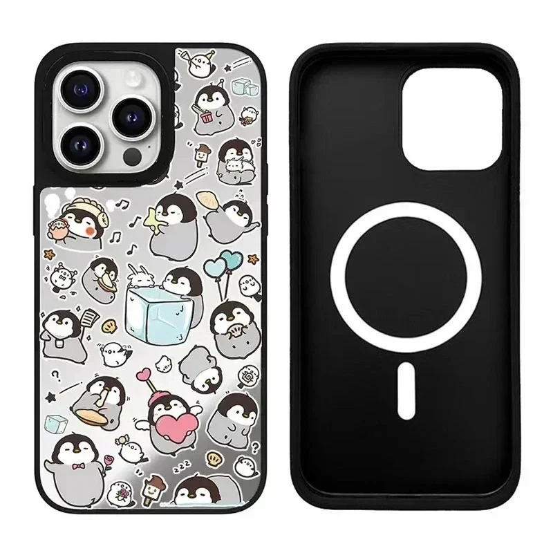 

Cute Penguin iPhone 11 12 13 14 15 Pro Max Mirror Surface MagSafe Case Cover Shell