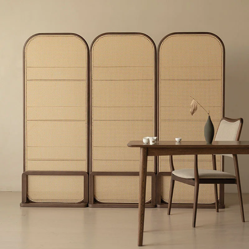 

Rattan screen solid wood living room partition movable to block small apartment entry