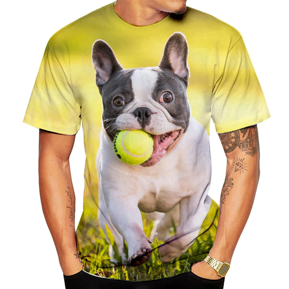 Tshirts Animal French Bulldog 3D Print Summer Tees Streetwear Crew Neck Hip Hop Short Sleeve Casual Oversize Men Women Kids Tops