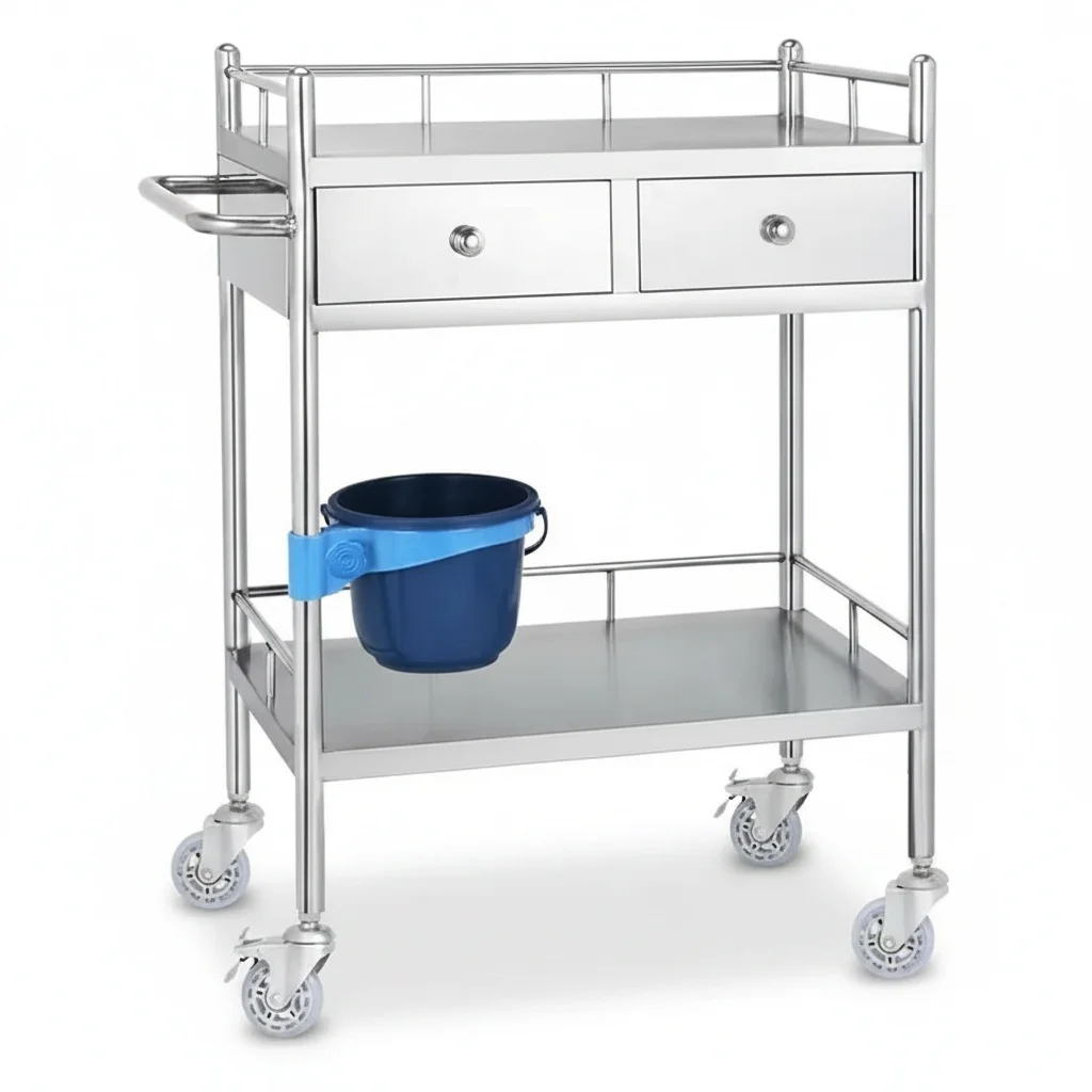 

Hospital Emergency Trolley, Stainless Steel Medical Treatment Cart with Wheels, Heavy Duty Premium Quality Clinic Trolley