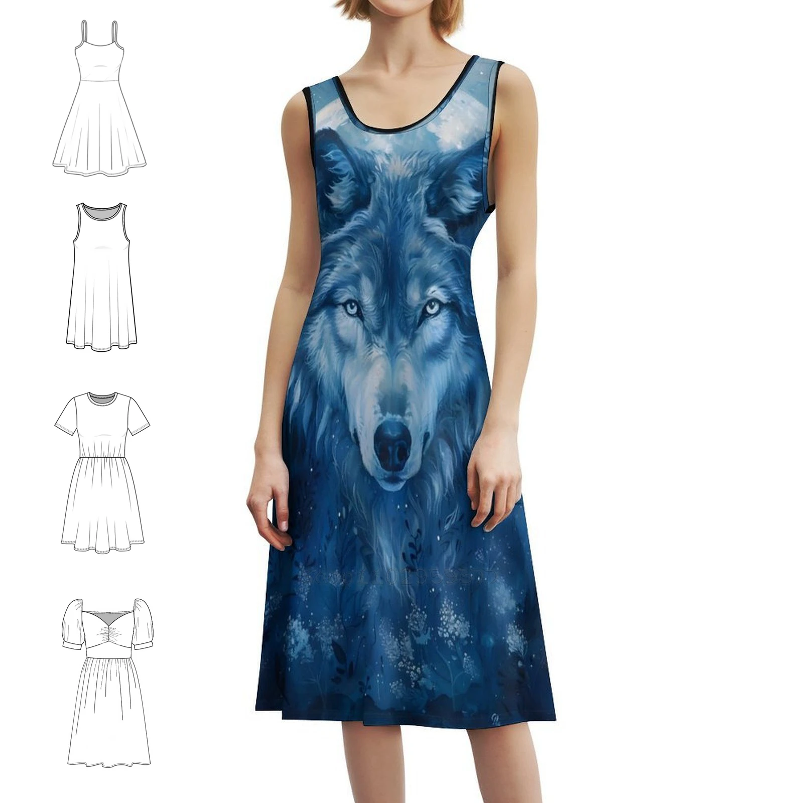 

Винтажное богемное платье Moonlit Wolf Enchantment с пышными рукавами или вариантами без рукавов для женщин, светящееся синее мерцающее платье