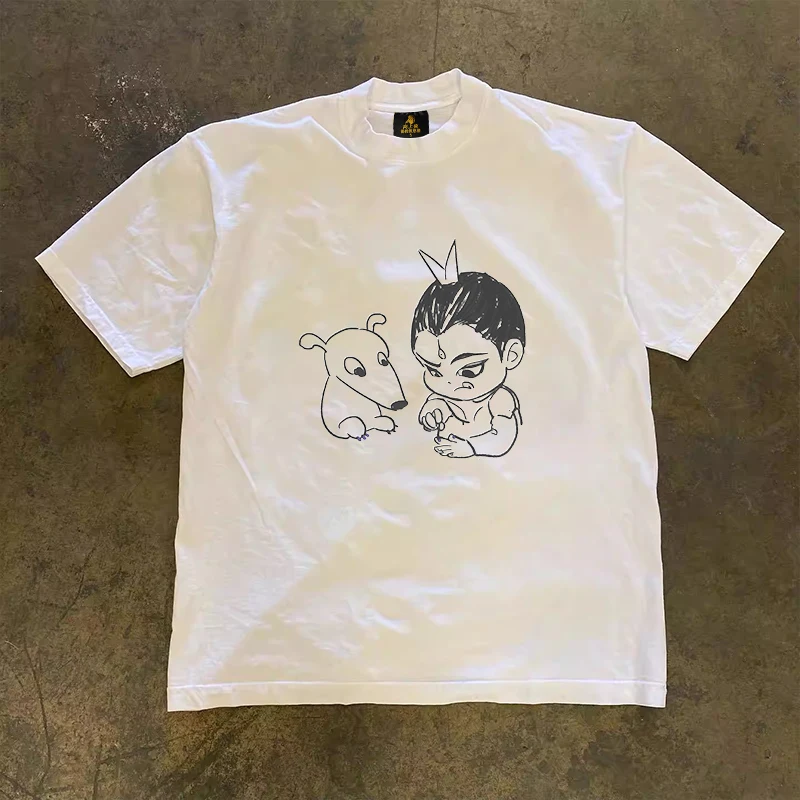 Loose Fit Cotton T-Shirt Unisex Short Sleeve Double Thread UPUPXIA Hero Print Sweat Absorbent round Neck Casual Summer Top