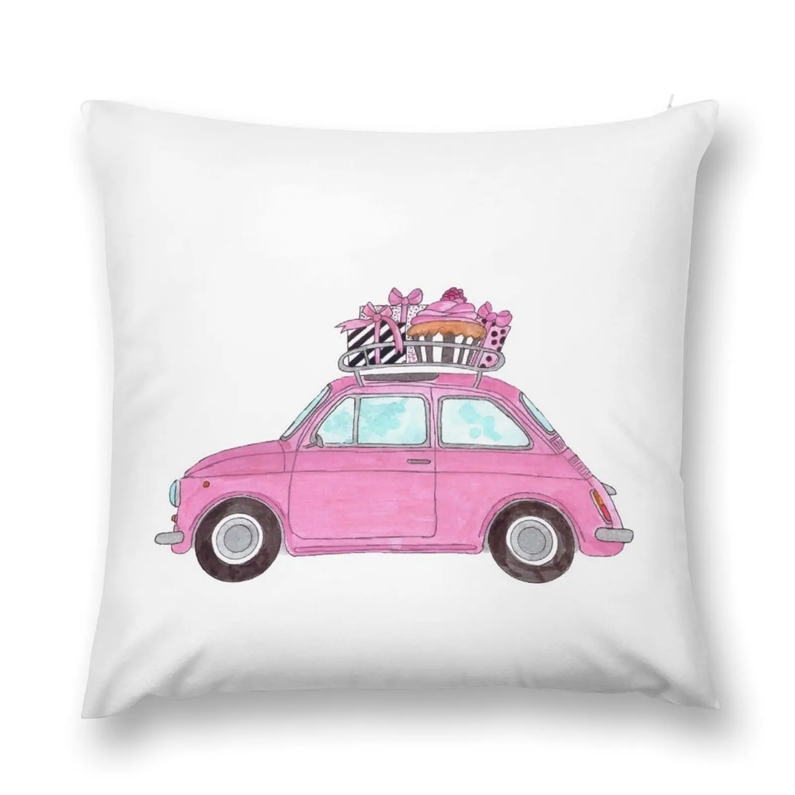 Pink Retro Fiat 500 with Gifts Throw Pillow Cushions Home Decor Throw Pillow Covers Pillowcase pillow